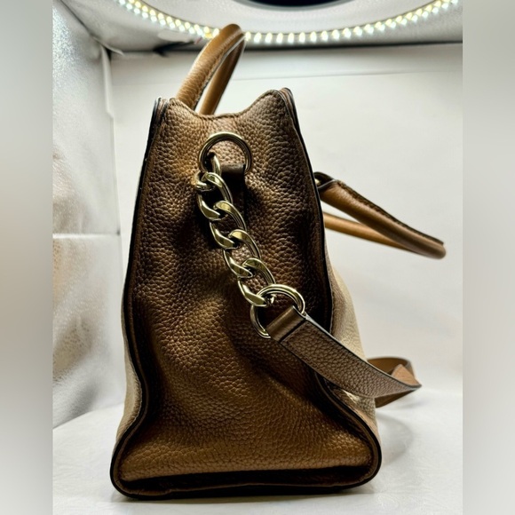 Michael Kors Taupe Pebbled Leather With Brown Trim Hamilton Satchel Shoulder Bag - Picture 4 of 10